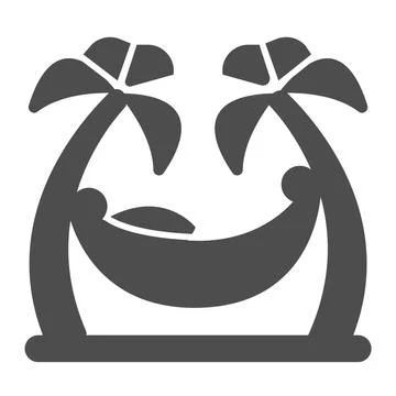 Hammock between palm trees solid icon, waterpark concept, beach hammock sign on Stock Illustration