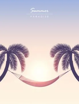 Hammock between palm trees summer holiday at sunset Stock Illustration