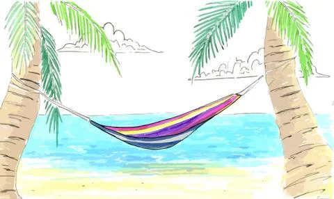 Hammock between palms. Stock Illustration