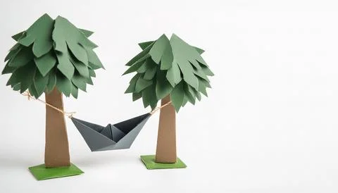 Hammock between two trees weekend lazy vacation rest and relaxation concept.. Stock Photos