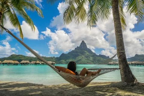 Hammock on Bora Bora 스톡 사진