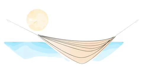 Hammock continuous line drawing. Sun and sea drawn in watercolor style. Stock Illustration