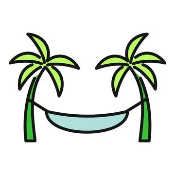 Hammock hanging between two palm trees icon Stock Illustration