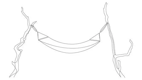 Hammock hung on trees one line drawing. Vector illustration, editable stroke. 스톡 일러스트