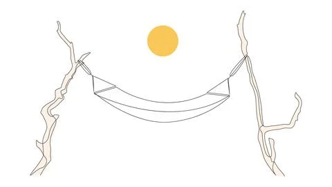 Hammock hung on trees one line drawing. Vector illustration, editable stroke. Stock Illustration