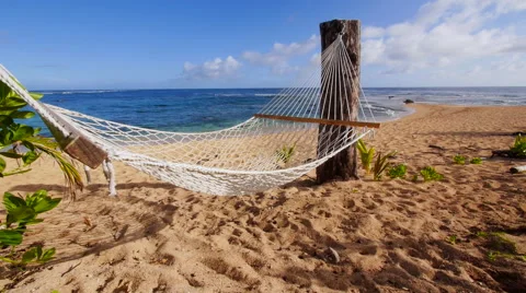 Hammock swaying in the breeze on sandy beach. 動画素材 40220435