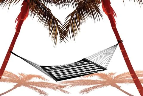 Hammock tied to two coconut trees, white background Stock Photos