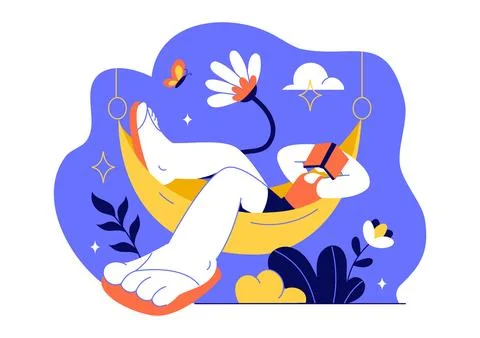 Hammock Vector Illustration Featuring Relaxing Outdoor Leisure, Comfortable.. Stock Illustration