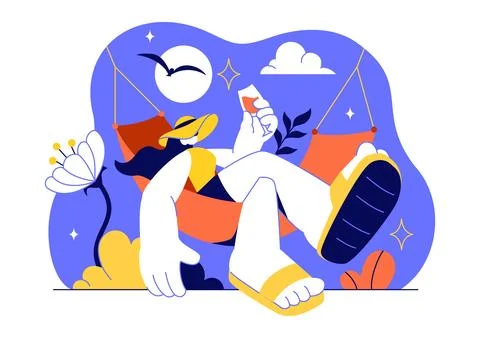 Hammock Vector Illustration Featuring Relaxing Outdoor Leisure, Comfortable.. イラスト素材