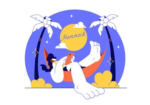 Hammock Vector Illustration Featuring Relaxing Outdoor Leisure, Comfortable.. Stock Illustration