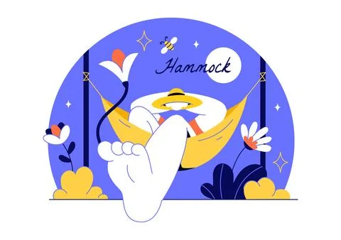 Hammock Vector Illustration Featuring Relaxing Outdoor Leisure, Comfortable.. Stock Illustration