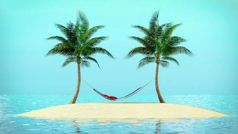 Hammocks Between Two Palms on an island Stock Illustration