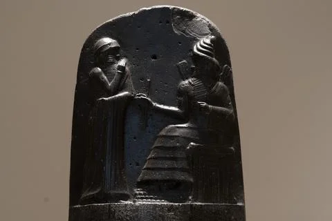 Hammurabi law code of mesopotamia stone detail Stock Photos