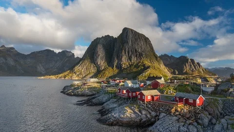 Hamnoy fishing village in Lofoten archipelago, Norway, Scandinavia Stock Footage