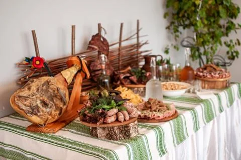 Hamon and different snacks on the table Stock Photos