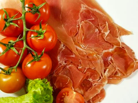 Hamon background dish cherry tomato Stock Photos