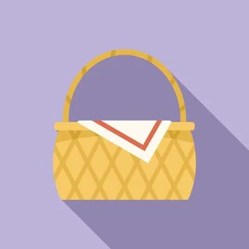 Hamper basket icon flat vector. Picnic bag Stock Illustration