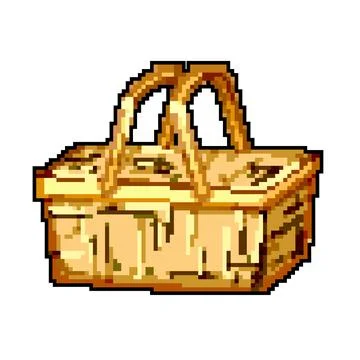 Hamper picnic basket game pixel art vector illustration Stock Illustration