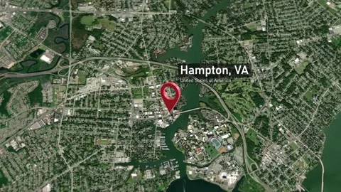 Hampton City Map Zoom (VA, USA) from Space to Earth Video stock 295702755