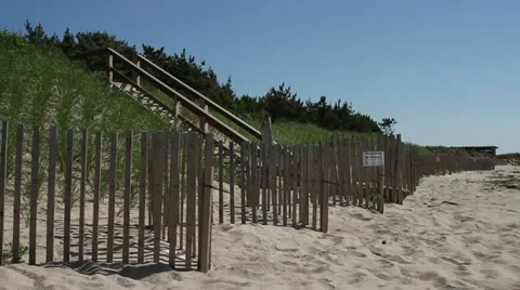 Hamptons Dune with Fence (from Tilt down) Stock Footage