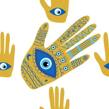 Hamsa eye, magical eye seamless pattern. Magic, witchcraft, occult symbol. Bl Illustrazione stock