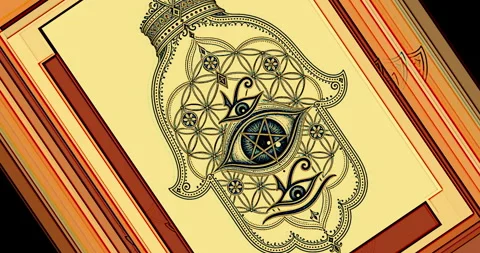 Hamsa Hand of Protection with Pentagram Eye of Horus Stock Footage 342276940