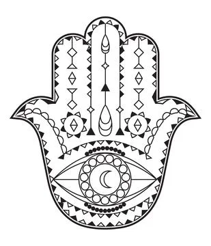 Hamsa hand vector with mystical, esoteric symbols like pyramid, evil eye. Ind Stock Illustration