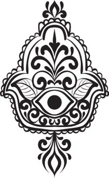 Hamsa with round ethnic pattern Stock Illustration