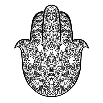 Hamsa symbol. Fatima hand pattern. Vector illustration. Indian mandala ornament Illustrazione stock