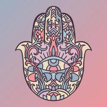 Hamsa symbol. Fatima hand pattern. Vector illustration. Indian mandala ornament 스톡 일러스트