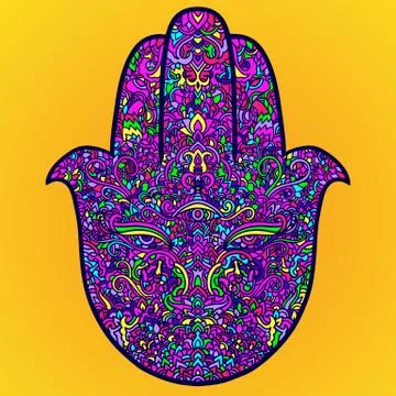 Hamsa symbol. Fatima hand pattern. Vector illustration. Indian mandala ornament Illustrazione stock