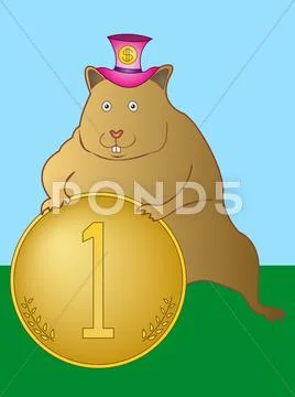 Hamster with a coin Stock Illustration