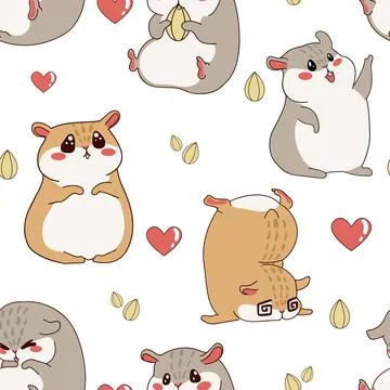 Hamster pattern. Cartoon seamless texture with funny fluffy pet. Home happy Illustrazione stock