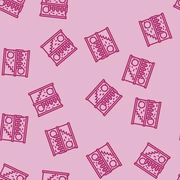 Hamster pet house line vector seamless pattern Stock Illustration