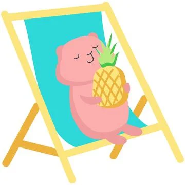 Hamster rest on beach vector, vacation relax icon Stock Illustration