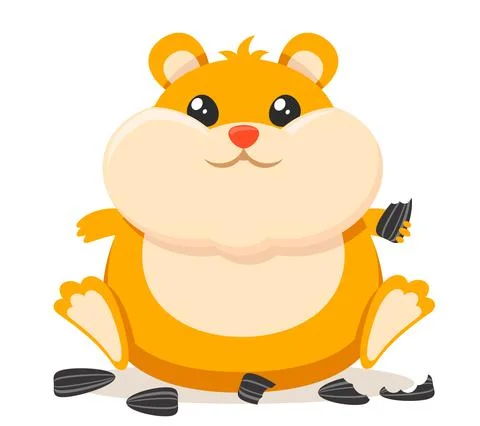 Hamster sits and eats sunflower seeds close-up on a white background. Charact Stock Illustration