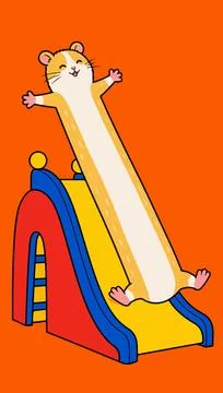 Hamster on a Slide Cartoon Stock Illustration