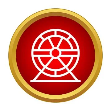 Hamster wheel symbol on a red background with a gold border Stock Illustration