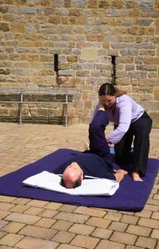 Hamstring massage Stock Photos
