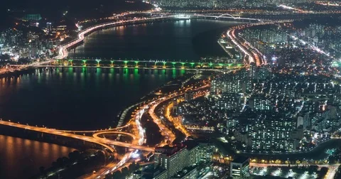 Han river and expressways timelapse Stock Footage 83295075