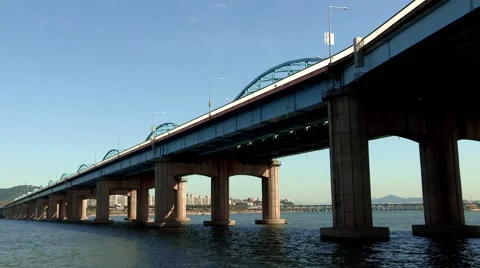 Han River Bridge in Seoul, Korea Stock Footage 64967341
