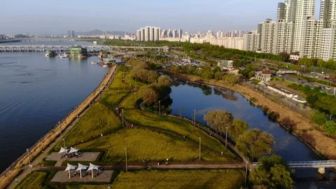 Han river in spring at Seoul city. Stock Footage 89519491