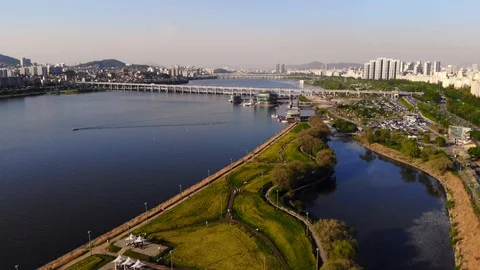 Han river in spring at Seoul city. Stock Footage 89520432