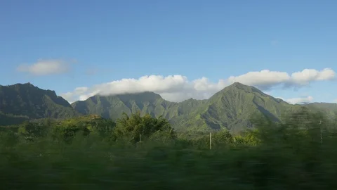 Hanalei Valley side view driving, Kauai, Hawaii Stock Footage 94051021