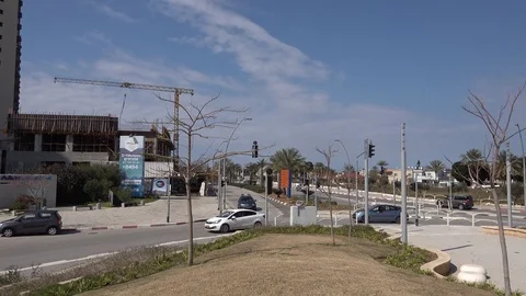 Hanassi Weizmann Blvd. Or Akiva Israel. Cyclist ride Wrong-way Stock Footage 103307777
