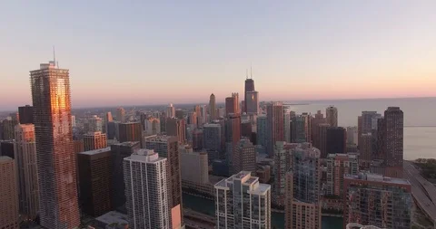 Hancock Tower and Chicago Skyline Aerial Stock Footage