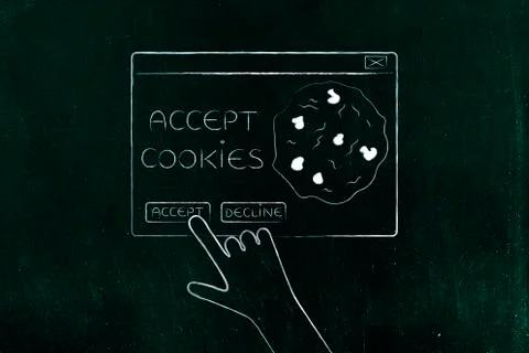 Hand about to click on Accept Cookie pop-up message Stock Photos