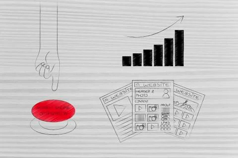 Hand about to push a search engine optimization button next to positive growt Stock Illustration