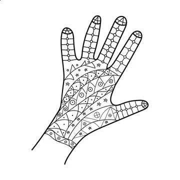 A hand with an abstract pattern in the form of a glove in the style of a doodle Stock Illustration