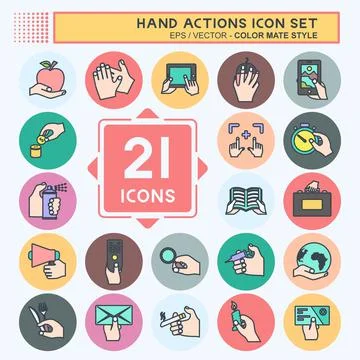 Hand Actions Icon Set. suitable for Education symbol. color mate style. simpl Stock Illustration